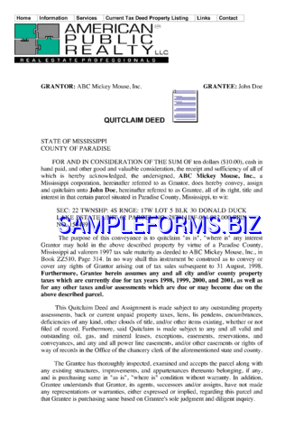 Mississippi Quitclaim Deed Sample pdf free